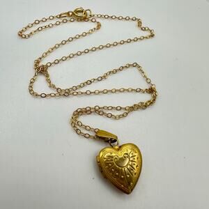 Vintage 12kt gold filled dainty heart locket on 14kt GF 15.75” chain necklace
